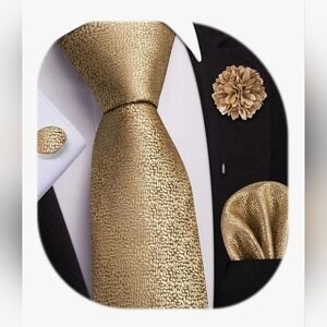 Gold Textured Mens Tie and Lapel Pin Necktie Pocket Square Cufflinks